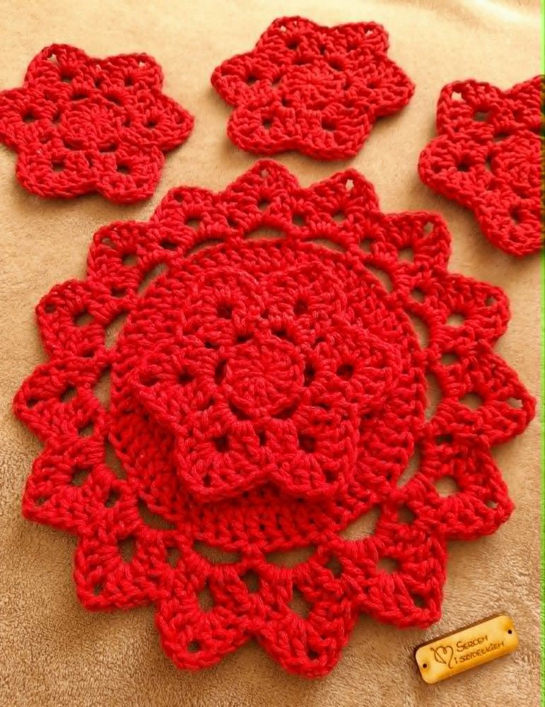 42 doilycoasters starflowers set with doily cord